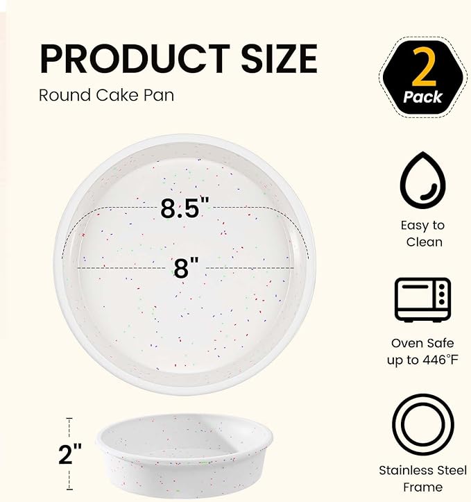 SJ 8 Inch Silicone Round Cake Pan with Metal Reinforced Frame Set of 2, Nonstick Silicone Cake Mold for Baking Suitable for Making Layers, Cheese & Chocolate Cakes