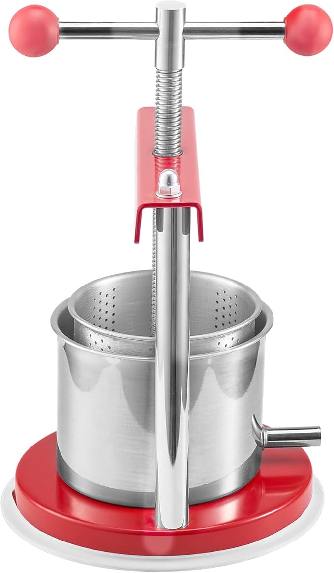 VEVOR 0.44 Gal/1.65L Fruit Wine Press, 2 Stainless Steel Barrels, Manual Juice Maker, Cider Apple Grape Tincture Honey Olive Oil Making Press with T-Handle for Outdoor Kitchen Home