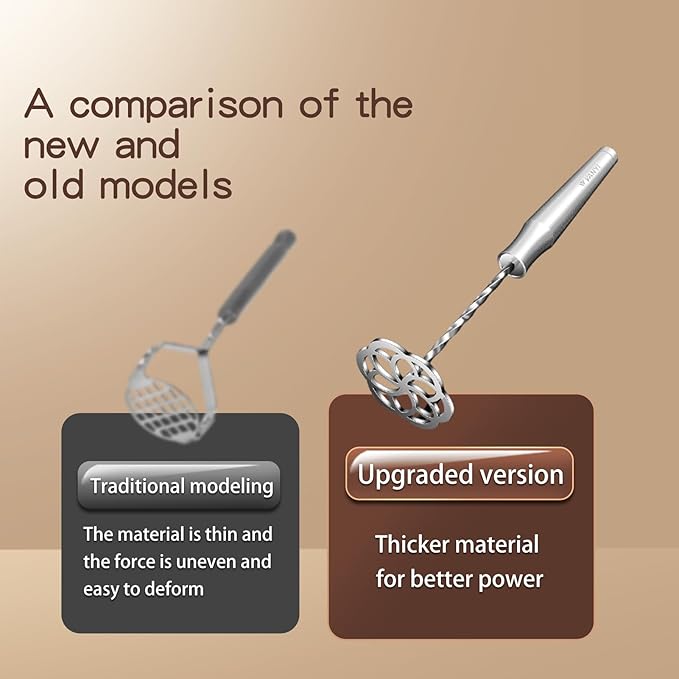 Potato Masher Stainless Steel, Hand Smasher Kitchen Tool For Potatoes, Sweet Potatoes, Avocado, Beans, Dishwasher Safe, Small