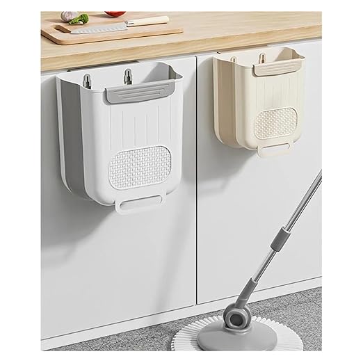 Collapsible Hanging Kitchen Trash Can Kitchen Waste Bin Hanging Countertop Trash Can Wall Mounted Recycling Garbage Basket for Bathroom(S,Milky White)