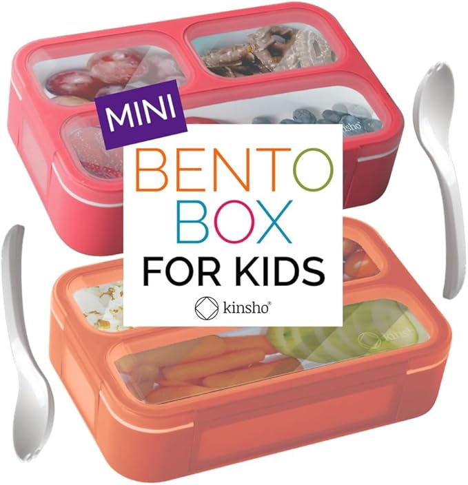 Small Snack Containers for Kids Toddlers - 3 Compartments (Set of 3) - Leak-Proof Boxes with Lids - BPA-Free Plastic Mini Bento Lunch Box - Ideal for School, Daycare, Holds 2 Cups (Pink Coral+Orange)