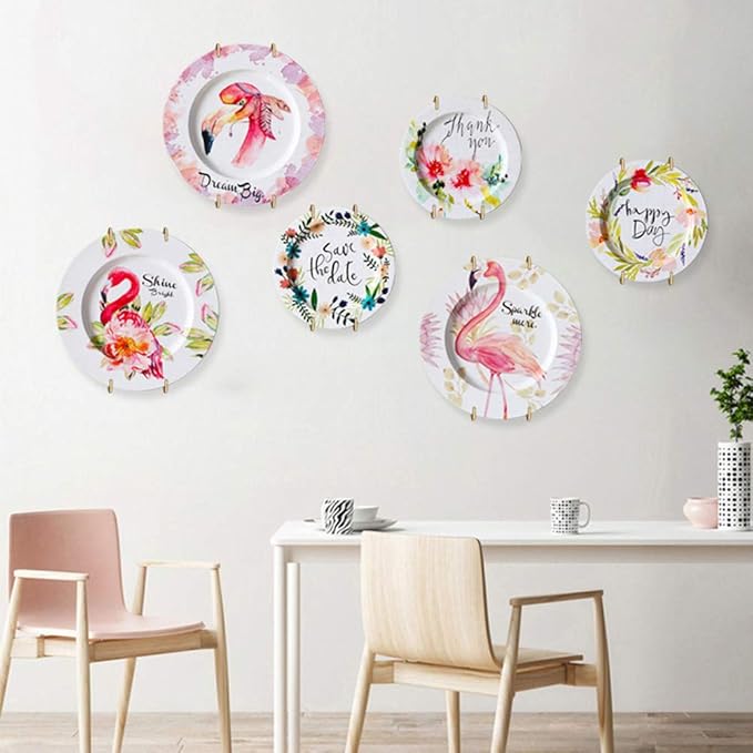 SOSPIRO 10 Pack Stainless Steel Plate Hangers for Walls Compatible Decorative Plates Hooks Dish Diaplay Holder with 10 PCS Wall Hooks (8 Inch)