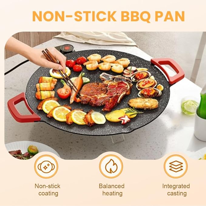 Indoor Smokeless Electric Grill Griddle, Nonstick Tabletop Grill for Indoor Cooking, Steaks Burgers Pancakes BBQ, Compact Easy Clean Design (12in)