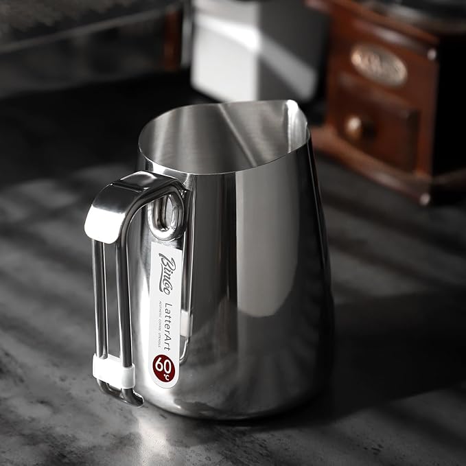 Bincoo Milk Frothing Pitcher,Espresso Milk Frothing Pitcher Stainless Steel 20oz/600ML Coffee Milk Frother Cup with Latte Art Pen
