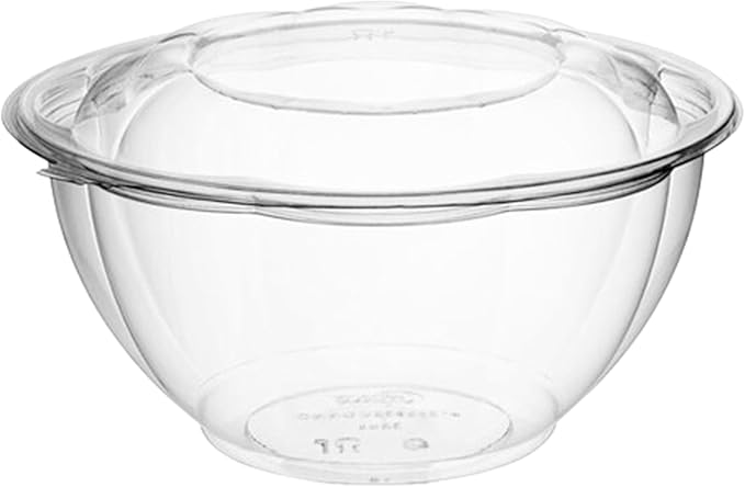 Mr Miracle Clear 32 Ounce Plastic Salad Bowls with Snap-On Lids. Pack 50. Airtight Disposable Salad Containers for Lunch, Meal Prep, Parties. Ideal as Disposable Salad Bowls with Lids