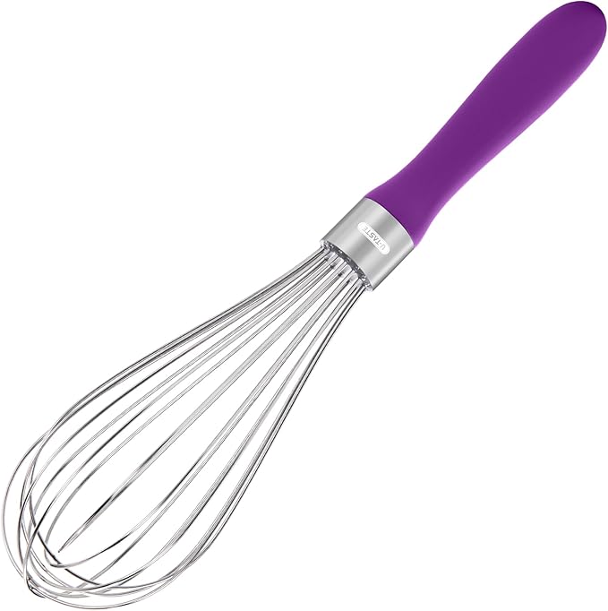 U-Taste Balloon Whisk for Cooking: 18/10 Stainless Steel Kitchen Wire Whisk, Medium Heavy Duty Egg Beater, Manual Baking Mixing Tool with 8 High Flex Wires for Stirring, Blending Sauce (Purple)