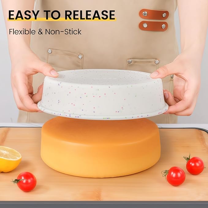 Vinino 6 Inch Silicone Round Cake Pan with Metal Reinforced Frame Set of 2, Nonstick Silicone Springform Pan for Baking Suitable for Making Layers, Cheese & Chocolate Cakes