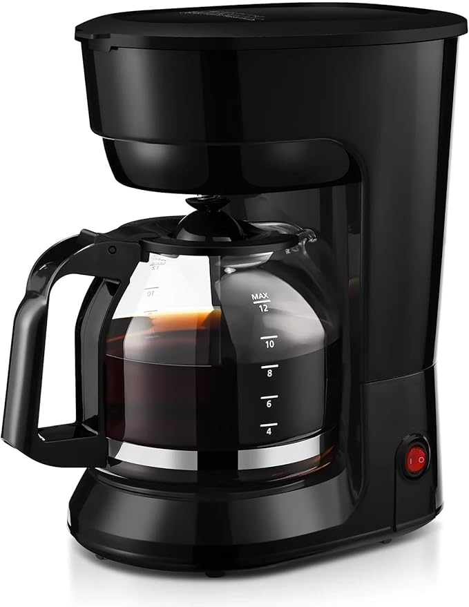 12-Cup Coffee Maker with Easy On/Off Switch, Easy Pour, Non-Drip Carafe with Removable Filter Basket,Keep Hot Plate,Clear Water Level Window Coffee Machine, Black (Black)