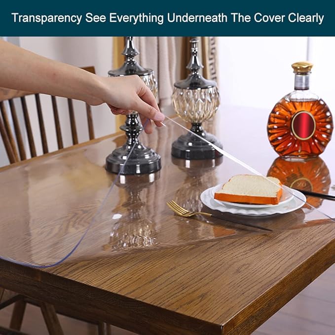Clear Tabletop Topper Table Protector Wipeable Heat Resistant Wooden Marble Glass Coffee Furniture Clear Plastic Tablecloth Cover Cloths Mat PVC Vinyl Rectangle Easy to Clean Protection Pad 46X72 Inch