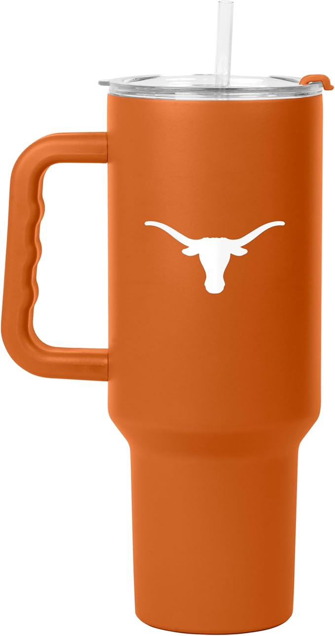 Logo Brands NCAA 40 oz Tumbler with Handle -Stainless Steel Insulated Travel Tumbler with Straw Lid – Powder Coated, Leak-Resistant, Keeps Drinks Hot/Cold – Great for Tailgating, or Everyday Use