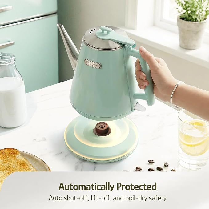 Hazel Quinn Electric Kettle - 1L/34oz Small Tea Kettle, 800W Fast Boil, All 304 Stainless Steel Interior, Double Wall for Cool Touch and Thermal, Auto Shut-Off, BPA-Free, Cordless - Mint Green