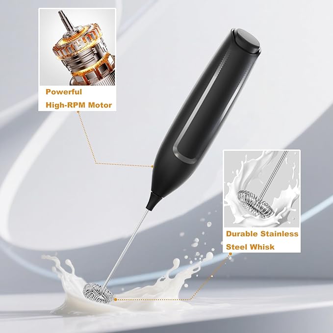 Cordless Handheld Milk Frother - 15-Second Rapid Foam, Battery-Powered & Portable for Coffee, Matcha, and Shakes