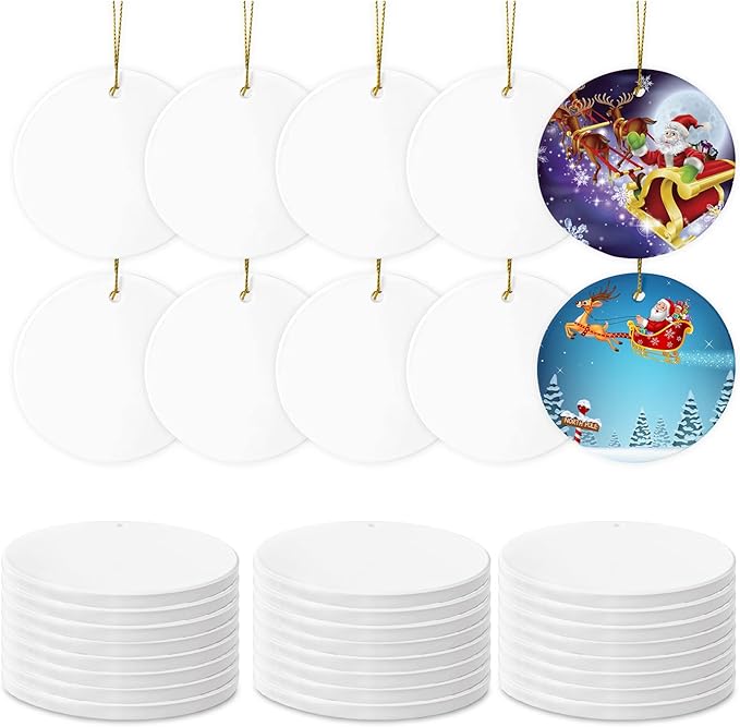 Sublimation Ceramic Ornament Blanks - 25PC Bulk White Round Porcelain Discs for Heat Press Printing - Personalized Xmas Tree Keepsake Crafts Gift