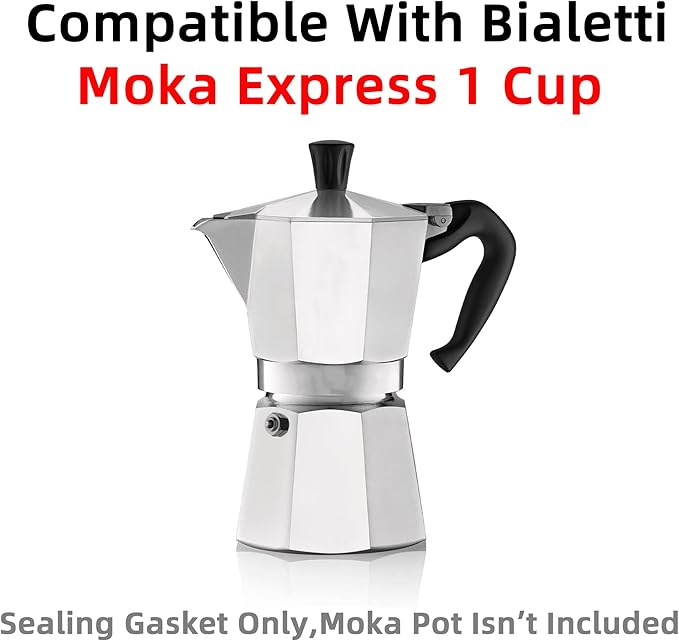 [UPGRADED] Sealing Gasket for Bialetti Moka Express 1 Cup Iconic Stovetop Espresso Maker - 6 PCS Replacement Food Grade Silicone Seal Ring for Aluminum Stovetop Coffee Maker Pots