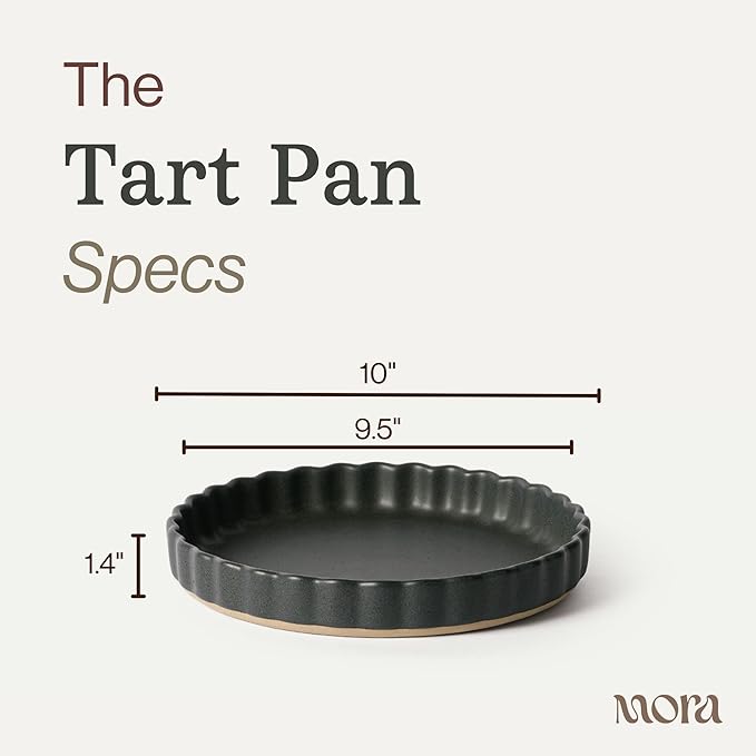 MORA Ceramic Tart Pan, 9.5 Inch Large Porcelain Baking Dish for Tarts, Quiche, Pie, Flan etc. Fluted Ruffled Edge, Oven, Microwave, Freezer, and Dishwasher safe - Great Gift For Bakers - Liquorice