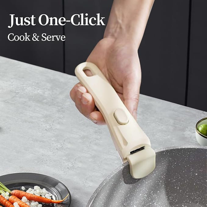 Removable Pot Handle, 2Pcs Universal Pan Handle, Replacement Handle for Pots and Pans, Fits All Cookware, Includes 2Pcs Spoon Rest, Durable & Heat-Resistant, Cream White
