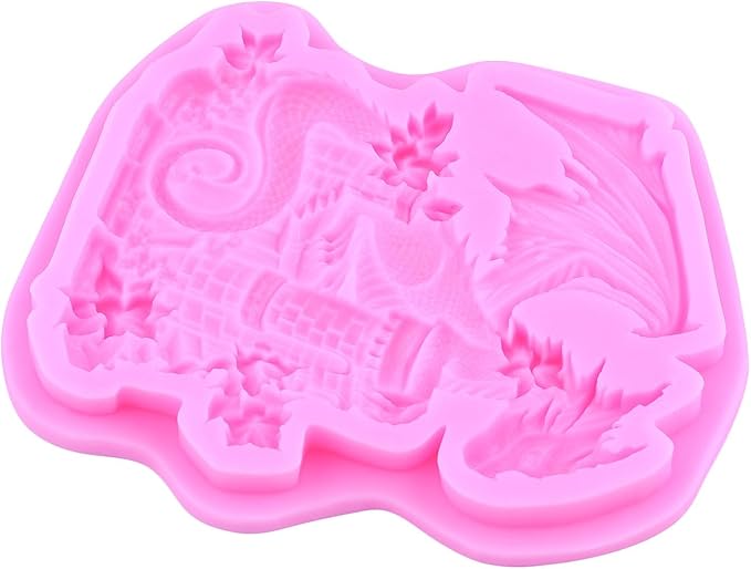 Dragon Silicone Mold Dragon Castle Fondant Molds For Cake Decoration Cupcake Topper Candy Polymer Clay Chocolate Gum Paste Set Of 2
