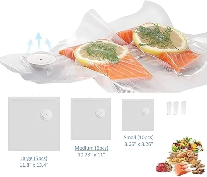 Vacuum Seal Bags for Food Storage | Keep food fresh and up to 5x longer (21pcs - 3 sizes S/M/L)