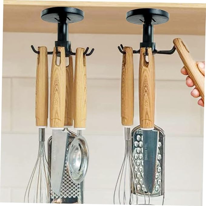 Milisten 3pcs Rotatable Kitchen Utensil Hooks Wall Mounted Plastic Hanger Set Space Saving Hanging Utensil Holder for Kitchen Organization