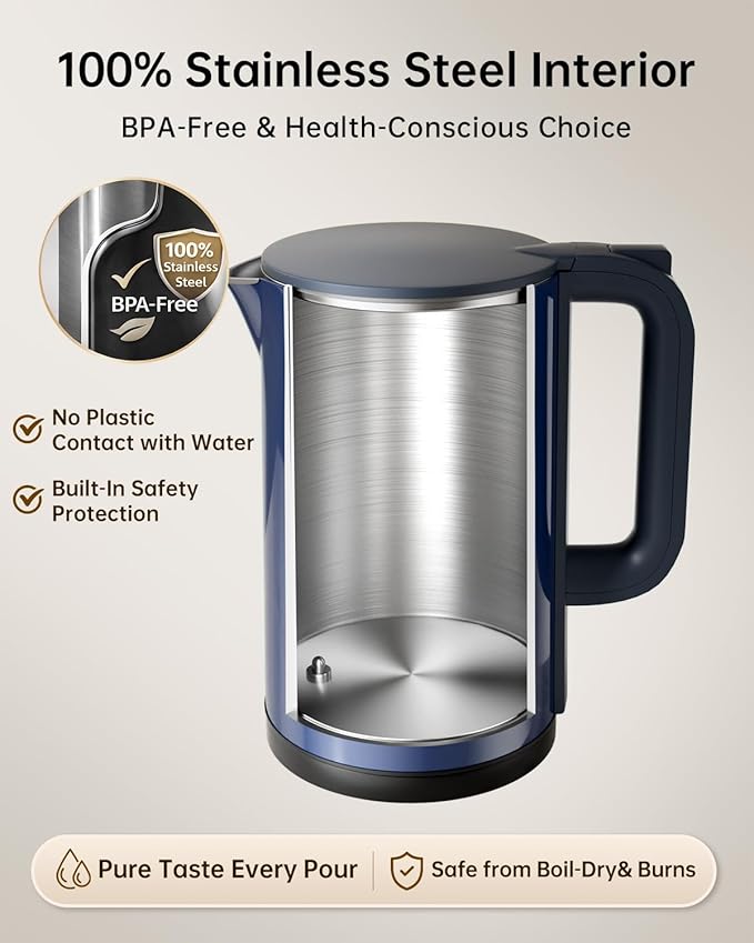 Electric Kettle with Temperature Control, 1.7L Stainless Steel Hot Water Kettle, 5 Presets for Tea & Coffee, 2H Keep Warm, Fast Boil, Auto Shut-Off & Boil-Dry Protection, Cordless Tea Kettle,Blue