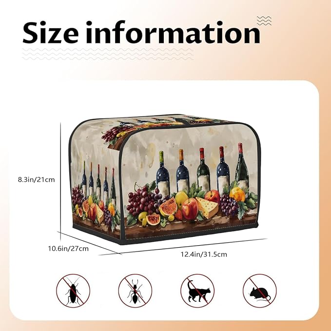 Fruit Grape Wine Cheese Toaster Cover 4 Slice Dust and Fingerprint Protection Toaster Bread Maker Covers Washable Kitchen Small Appliance Covers for Kitchen Accessories Decor Bakeware Women Gift