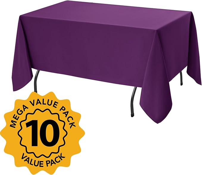 10-Pack Purple Tablecloths for Rectangle Tables, 60 x 120 Inches, Stain-Resistant Polyester Fabric for 6 Foot Tables - Washable Table Covers for Weddings, Banquets, Birthday Parties, Events