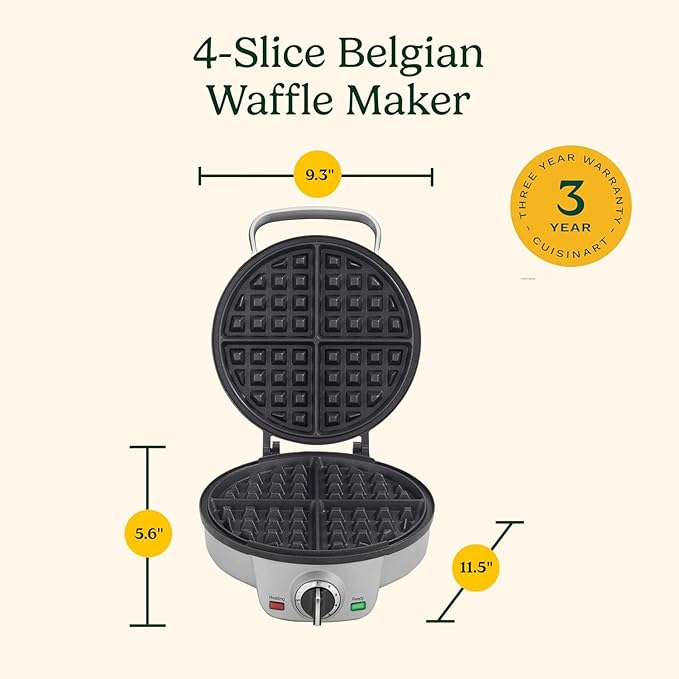 Cuisinart Belgian Waffle Maker, Round Waffle Iron, 6 Setting Adjustable Browning, Audible Alert, Nonstick Plates, WAF-200NAS