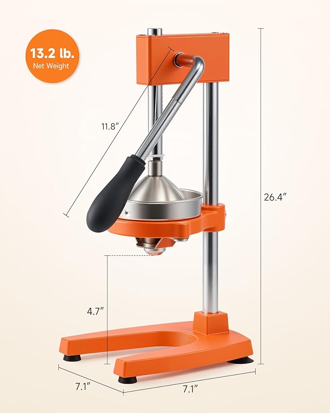 CO-Z Manual Citrus Juicer, Heavy-Duty Manual Juicer with Conical & Flat Pressure Plates, Professional Lemon Squeezer for Orange Pom Lime Lemon Juice, Dishwasher Safe Juice Press, Orange