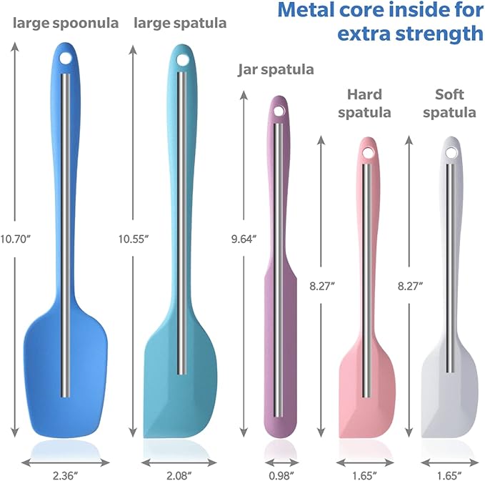 Wanbasion 5 Piece Premium Silicone Spatula Set Heat Resistant, Colorful Rubber Baking Spatula Set, Kitchen Spatula Set Dishwasher Safe for Nonstick Cookware Cooking Mixing Multicolor-6
