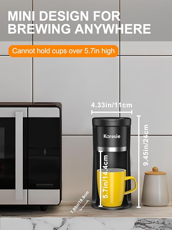 Small Single Serve Coffee Maker, Fast Brew for K-Cup & Ground Coffee, 6-12 Oz Brew Sizes, One-Button Single Cup Coffee Maker, Coffee Machine with Descaling Reminder