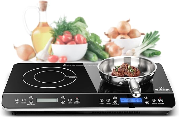 Duxtop LCD Portable Double Induction Cooktop 1800W Digital Electric Countertop Burner Sensor Touch Stove, 9620LS/BT-350DZ