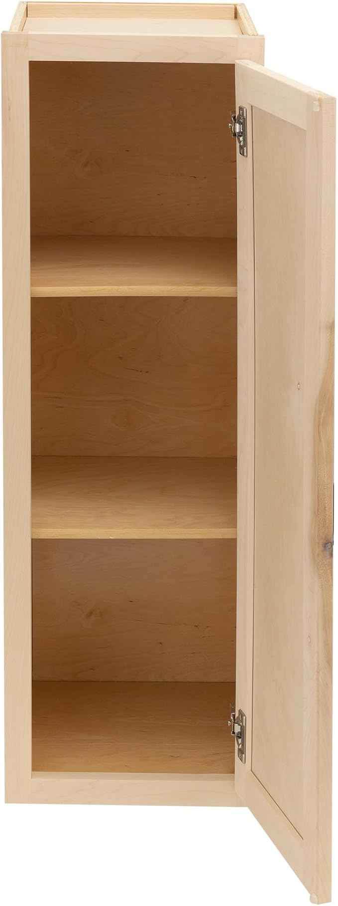 Quicklock RTA (Ready-to-Assemble) 42" Tall Wall Kitchen Cabinets - Shaker Style | 100% Hardwood | Made in America | Soft Close Hardware (Raw Maple, 12" D x 15" W x 42" H)
