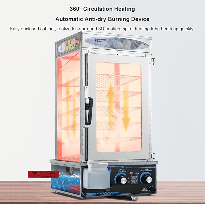 6-Layer Commercial Electric Steamer 2200W Electric Steamed Bun Machine 30-110℃ Temperature Range Anti-Dry Burning Food Steamer Warmer for Store Buffet
