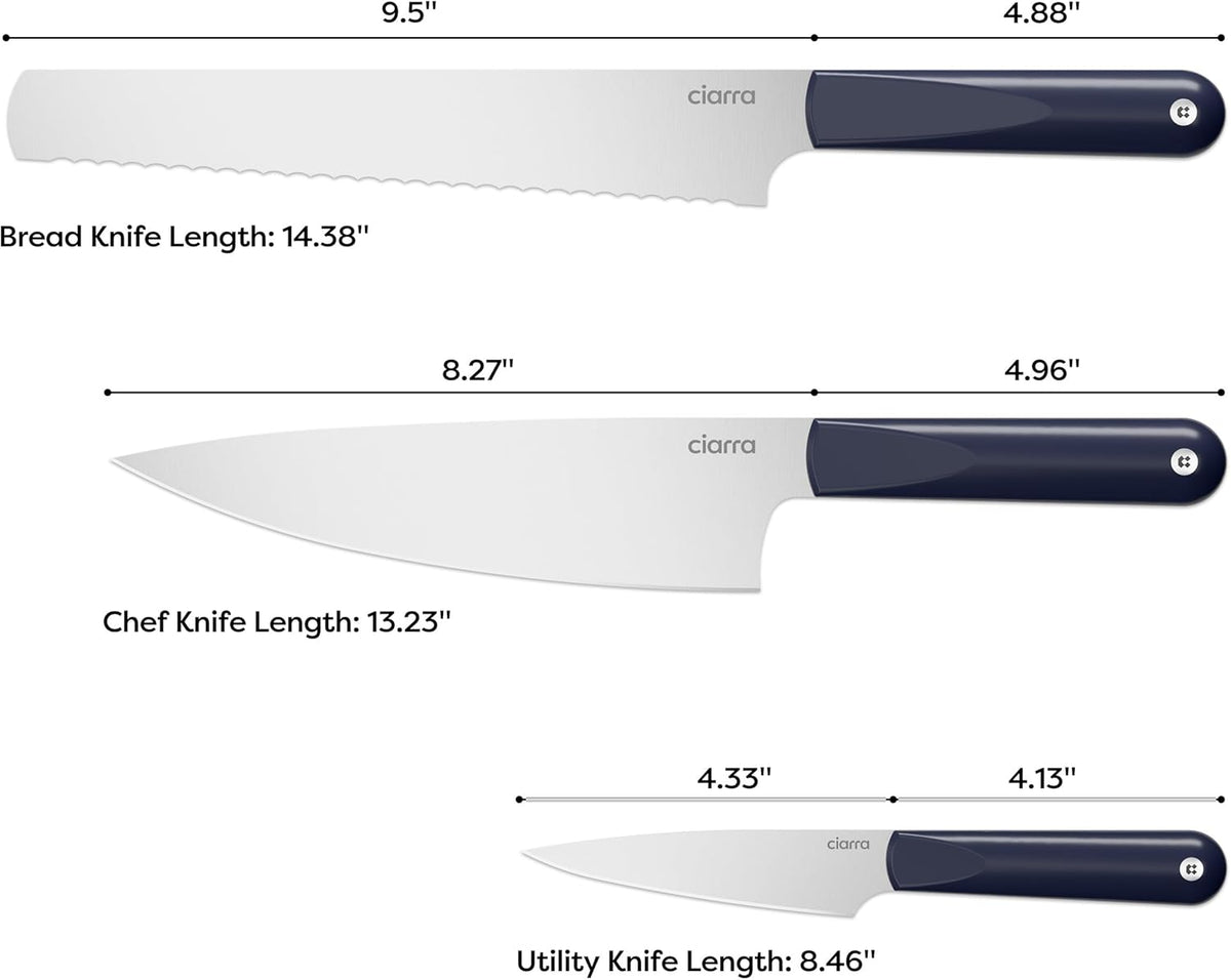 CIARRA Professional Kitchen Knife Set 5 PCS - Chef Knife Set, Bread Knife, Utility Knife, High Carbon Stainless Steel Cooking Knives with Gift Box (Blue)