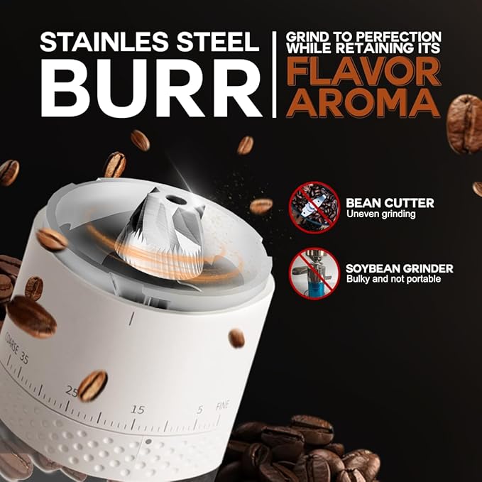 Burr Coffee Grinder - Portable Espresso Grinder with Stainless Steel Conical Mill for Travel, Camping - Cordless/Rechargeable Electric Coffee Bean Grinders with 38 Adjustable Grind Settings