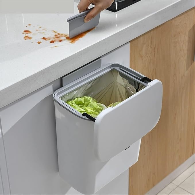 Hanging Trash Can, Kitchen Garbage Bin Waste Bins, Kitchen Slide Lid Trash Can Wall-Mounted Household Hole-Free Storage Bucket Wall Cabinet Door Large Box with A Lid
