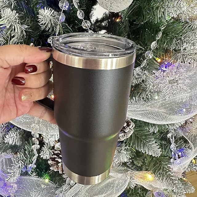 20 oz Stainless Steel Tumbler with Handle Bulk Metal Insulated Tumblers Travel Coffee Mug with Handle Double Wall Tumbler Cup with Lid and Straw, Black 12 Pack
