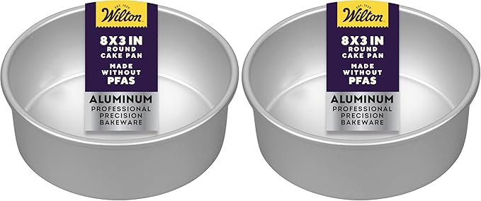Wilton Aluminum Round Cake Pan, 8 x 3-Inch, Silver (Pack of 2)