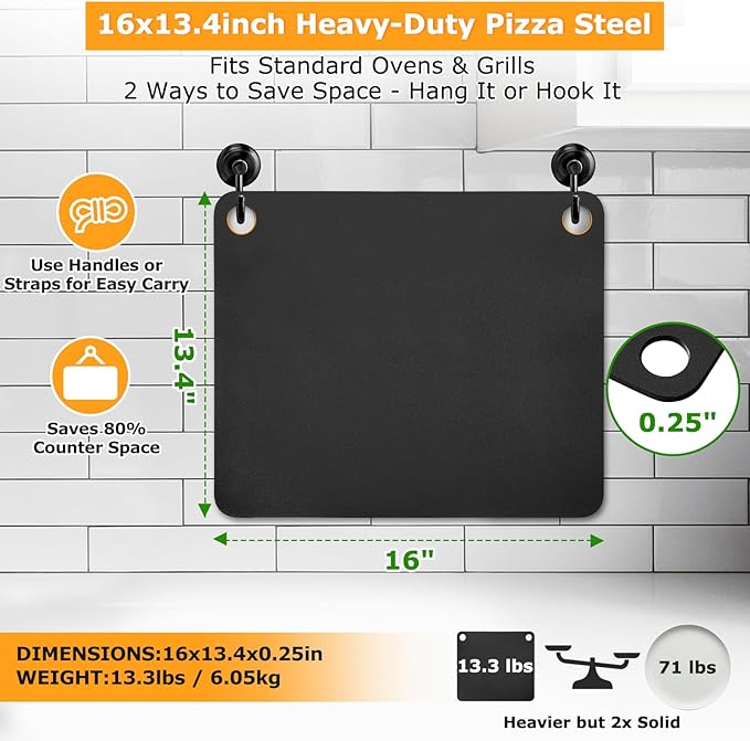 Baking Steel for Oven & Grill, Pizza Steel, Duvecfoi 16x13.4” Pizza Baking Pan for Artisan Pizza, Multi-Purpose Baking Tool for Home Cooks & Pizza Lovers, Fast Heating(.25" Thick)