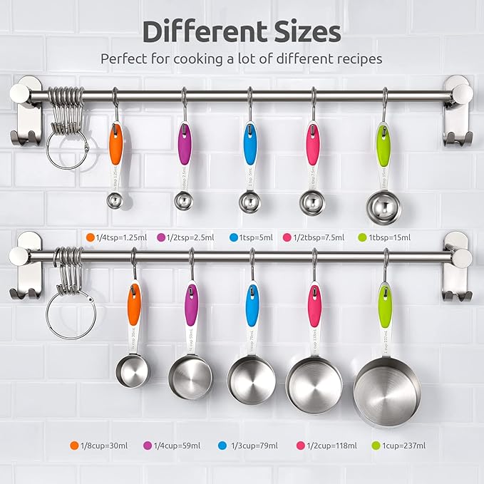 U-Taste 18/8 Stainless Steel Measuring Cups and Spoons Set of 10 Piece, Upgraded Thickness Handle (Multicolors) and 1.5oz Heat-Resistant Angled Turkey Baster with Cleaning Brush (Aqua Sky)
