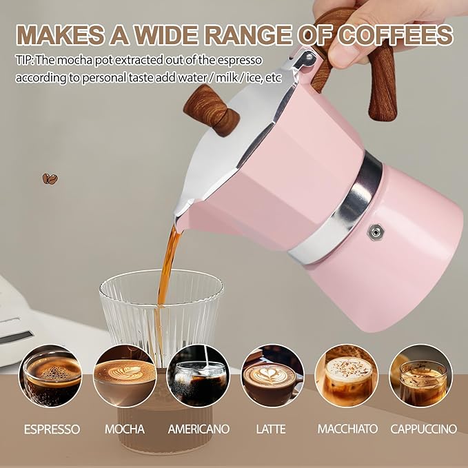 Aluminum 12 Cup 600ml Moka Pot Express Coffee Maker Stovetop Espresso Colorful Coffeemaker Italian Classic Style Brewing Greca Cafe Mocha Machine for Cafeteras Lover Camping Travel and Home Use 20oz