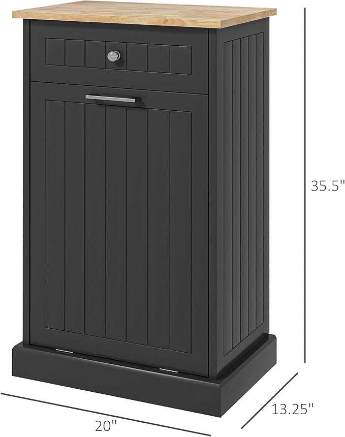 HRVEOCEI Single Tilt Out Trash Can Cabinet for 10 Gallon, Trash Can Holder Cabinet with Drawer, Farmhouse Garbage Cabinets for Kitchen Living Room, Easy to Clean (Black)