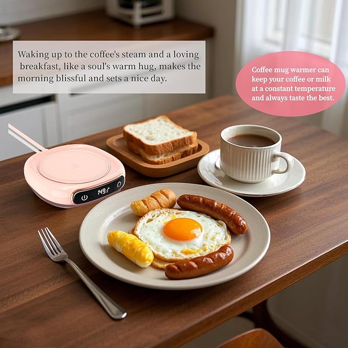 Coffee Mug Warmer For Desk,Multi-purpose Cup Warmer For All Bottles&Cups,Fast Heating Mug Warmer For Tea &Coffee With 3 Temp Settings, Portable Bottle Warmer For Breastmilk, 8 Hours Auto Shut Off,Pink