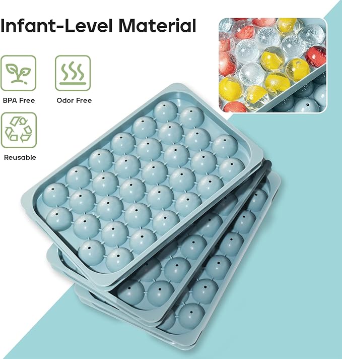 Ice Cube Trays with Lid and Bin, 0.8 IN Small Round Ice Cube Mold for Freezer - Easy Release Stackable Ice Ball Maker for Cocktail,Whiskey and Drinks,BPA-Free(0.8in/96 balls&box)