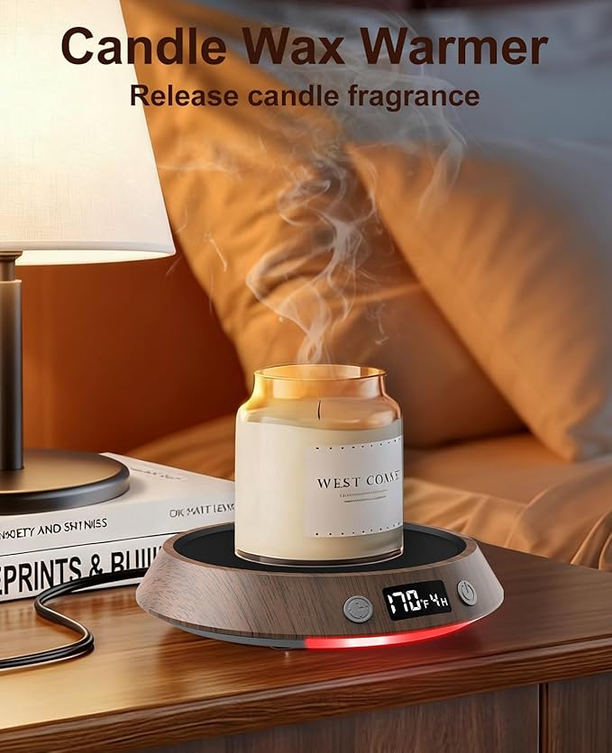 Kepwam Coffee Mug Warmer - 50W Electric Coffee Warmer for Desk 3 Temp Settings & 2-9 Timer Smart Cup Warmer for Desk Candle Warmer Plate with LED Lights Beverage Tea Milk Warmer for Home & Office