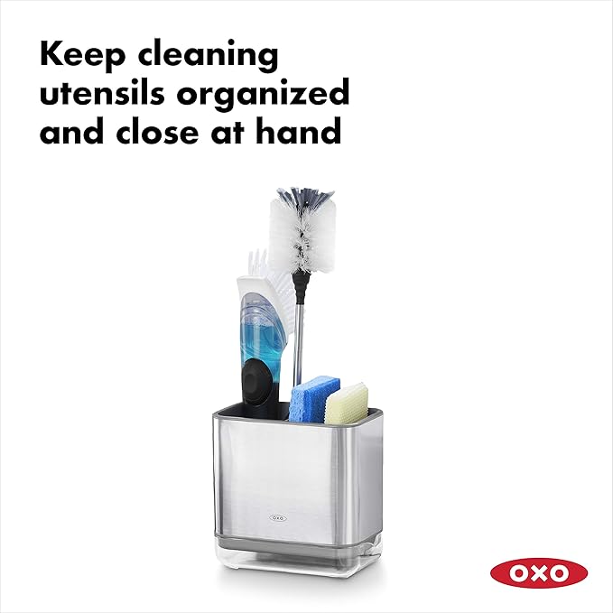 OXO Good Grips Stainless Steel Easy Press Soap Dispenser and Sinkware Caddy