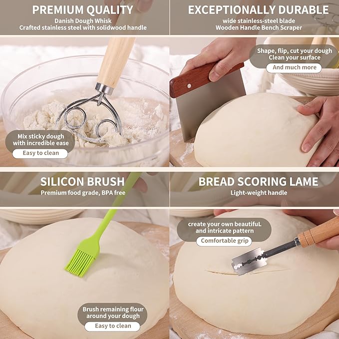 Banneton Proofing Basket Set - 9-inch Round and 10-inch Oval Bread Baking Supplies, Sourdough Tools & Bread Making Accessories for Artisan Baking