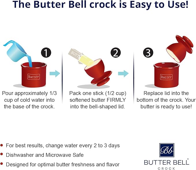 Butter Bell - The Original Butter Bell Crock by L. Tremain, a Countertop French Ceramic Butter Dish Keeper for Spreadable Butter, French Ceramic Butter Dish Keeper, Specialty - Classic White