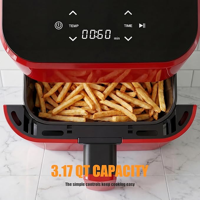 Sweetcrispy Air Fryer, Compact Digital 3 Qt Airfryer with Auto Shut-Off, Quick & Easy Meals in Minutes with Nonstick & Dishwasher Safe Basket, Ideal for Small Spaces