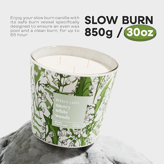 Giant Candle, Snowy White Woods Scented Candle for Home, 30oz Natural Soy Wax, 3-Wick Large Aromatherapy Candles, Up to 100Hour Burn Time, Long Lasting Highly Scented Luxury Candle Gift